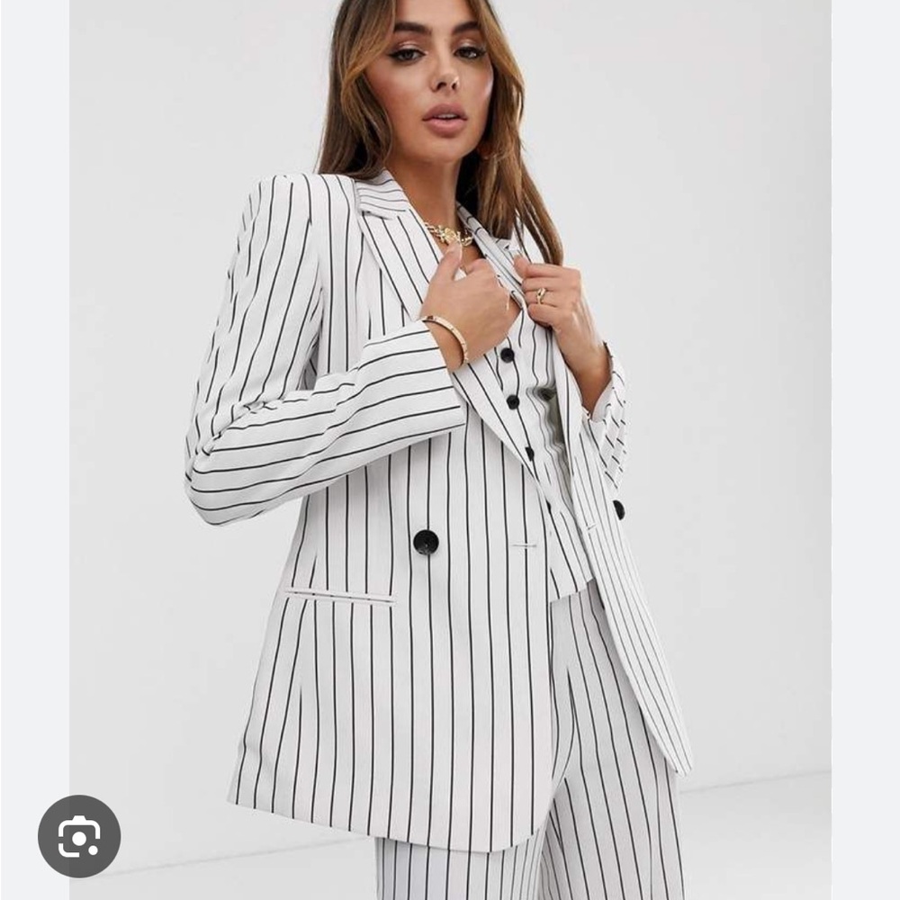 NWT ASOS Design white pinstripe suit blazer size us 2 - Picture 3 of 5